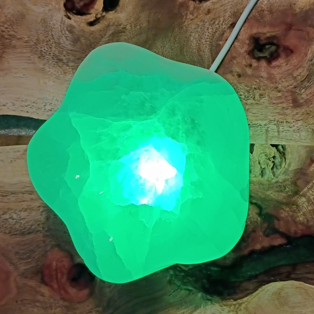 White Flower-Shaped Selenite Bowl With Light